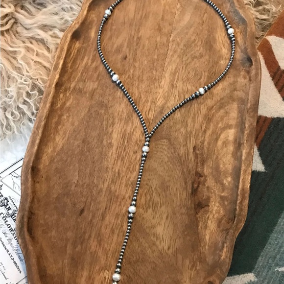 Navajo Silver & Pearl Lariat Necklace - Picture 4 of 4